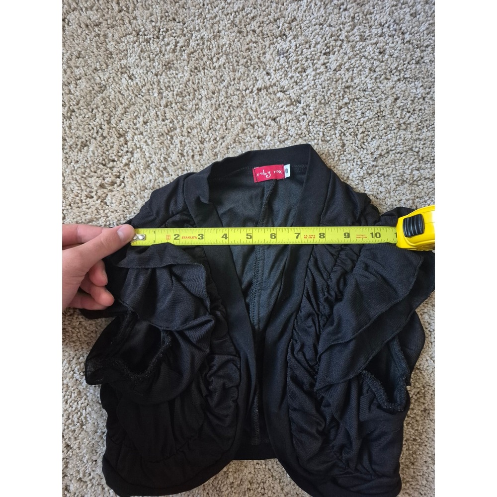 Ruby Rox Juniors Black Ruched Ruffled Cropped Shrug Bolero Cardigan Small - Picture 5 of 5